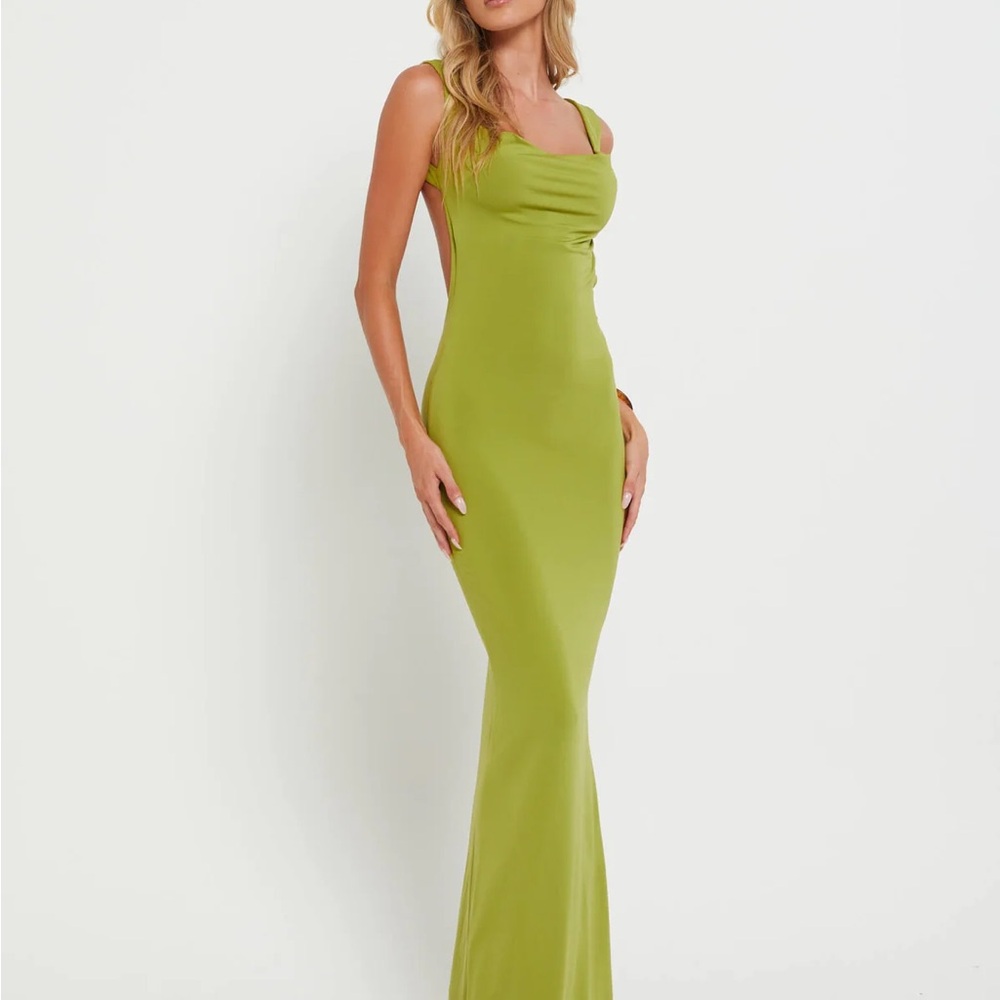 Tiger Mist Lime Green Backless Maxi Dress